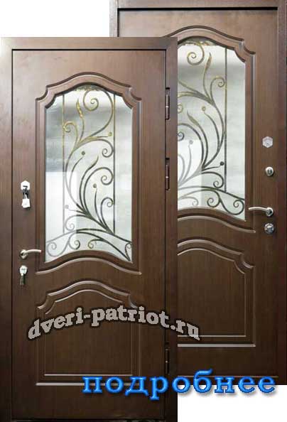 металлические двери со стеклом и ковкой