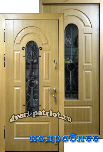 металлические двери со стеклопакетом и ковкой